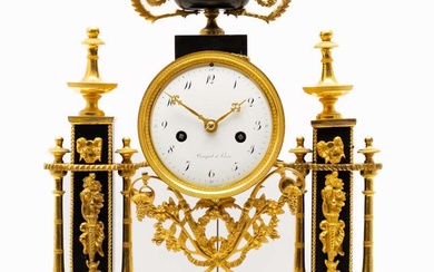 A Louis XVI ormolu and black marble mantel clock 'pendule portique'