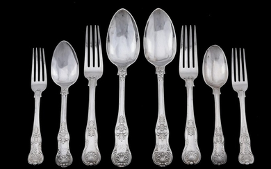 A MATCHED SILVER KING'S PATTERN TABLE SERVICE, VARIOUS MAKERS