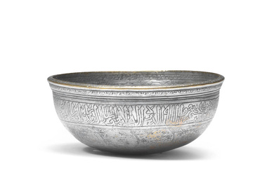 A Mamluk tinned brass magic bowl Egypt or Syria, 15th/...