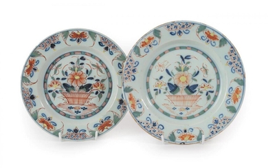 A Matched Pair of English Delft Plates, mid 18th century,...