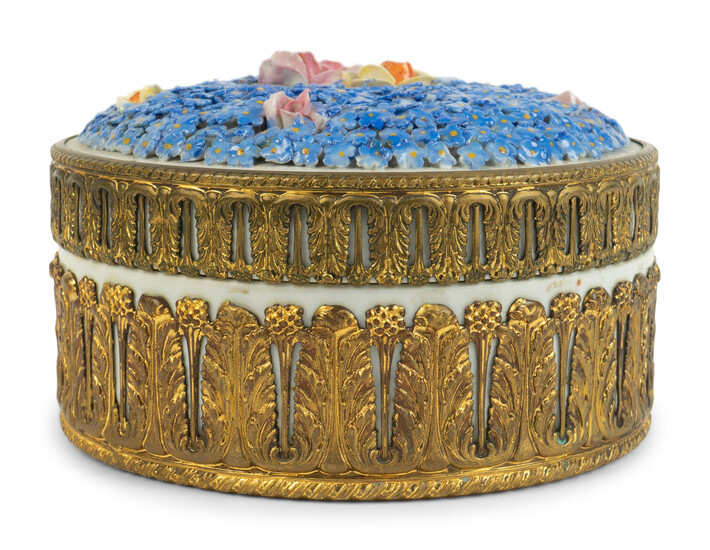 A Meissen Porcelain and Gilt Metal "Forget Me Not" Box
