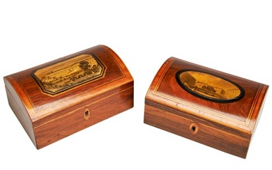 A NEAR PAIR OF GEORGE III ROSEWOOD AND SATINWOOD CROSSBANDED...