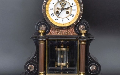 A Napoleon III black marble regulator mantle clock, 1850-1870