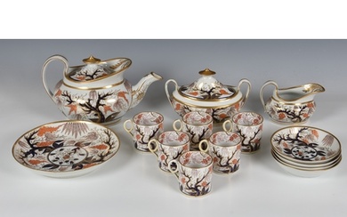 A New Hall porcelain 'Imari Vine' pattern part tea service, ...