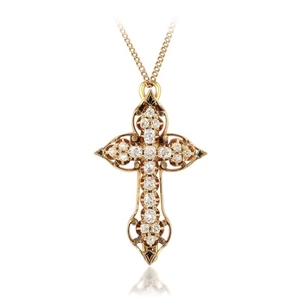 A Old Mine-Cut Diamond Cross Pendant/Pin Necklace