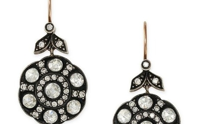 A PAIR OF DIAMOND CLUSTER EARRINGS each set with a rose cut diamond in a border of round cut