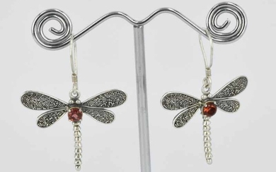 A PAIR OF DRAGONFLY SHAPED DROP EARRINGS
