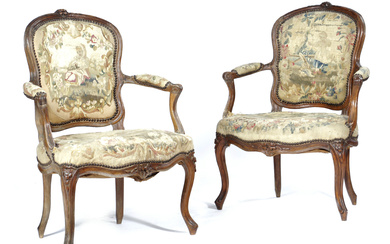 A PAIR OF FRENCH LOUIS XV FAUTEUIL THIRD...
