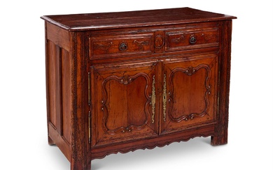 A PROVINCIAL FRENCH CHESNUT SIDE CABINET, 18TH CENTURY AND LATER ELEMENTS