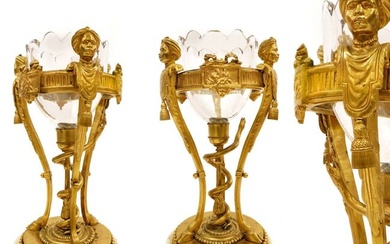 A Pair Of 19th Century Figural Bronze Baccarat Crystal Vases