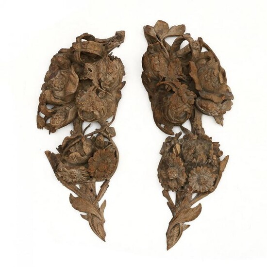 A Pair of Antique Carved Wood Decorative Elements