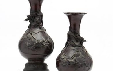 A Pair of Antique Japanese Meiji Period Bronze Vases