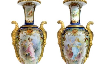 A Pair of Art Nouveau Sevres Porcelain Vases
