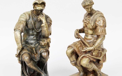 A Pair of Bronze Figures of Seated Roman Centurians Ther...