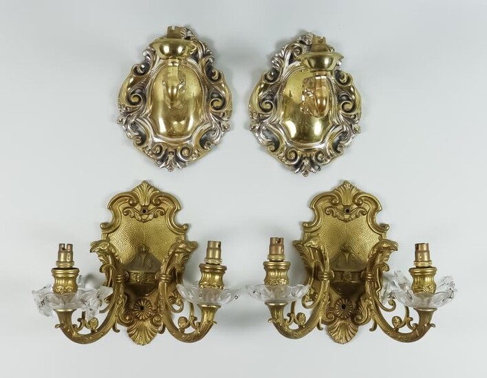 A Pair of Cast Brass Twin Wall Lights, 20th...