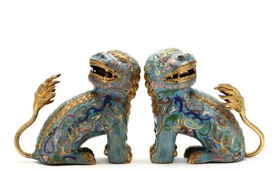 A Pair of Chinese CloisonnÃ© and Gilt Foo Lions