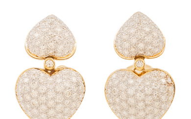 A Pair of Diamond Pave Double Heart Earrings, 18K