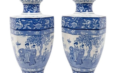 A Pair of English Blue and White Transfer-Printed