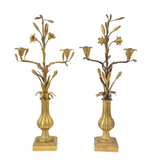 A Pair of French Gilt Bronze Two-Light Candelabra