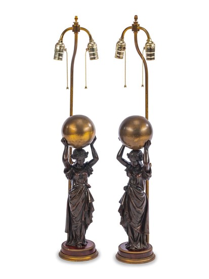 A Pair of French Gilt and Patinated Bronze Figures