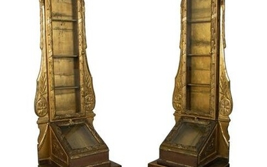 A Pair of Italian Giltwood Reliquary Cabinets Height 82