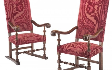 A Pair of Renaissance Revival and Velvet Upholst