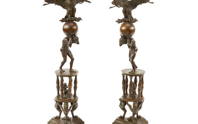 A Pair of Renaissance Style Patinated Bronze Grand Tour Ornaments