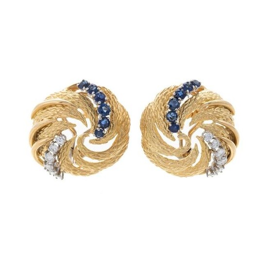 A Pair of Sapphire & Diamond Earrings in 18K