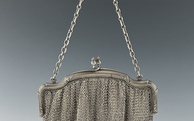 A RARE FOUND ANTIQUE SILVER MESH PURSE WITH INNER COMPARTMENT