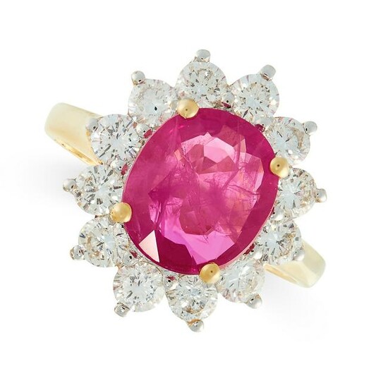 A RUBY AND DIAMOND DRESS RING in 18ct yellow gold, set