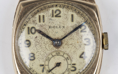 A Rolex 9ct gold cushion cased mid-size wristwatch, the signed jewelled movement detailed 'Pate