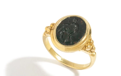 A Roman Bloodstone Double-Sided Ring Stone with the Gods Venus and Eros & a Portrait Head of a Deity