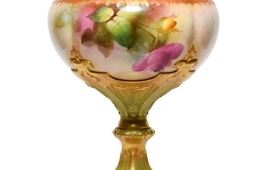 A Royal Worcester Porcelain Pedestal Vase, 1910, of ovoid form,...