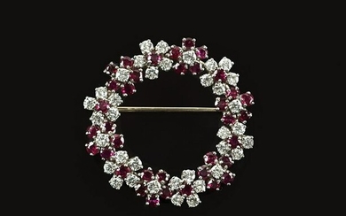 A Ruby & Diamond Circle Brooch.