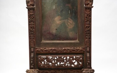 A STRAITES CHINESE/ INDONESIAN MIRROR ON STAND 19TH CENTURY