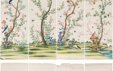 A SUITE OF TWENTY-FOUR CHINESE-EXPORT WALLPAPER PANELS, CIRCA 1790-1810