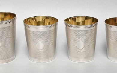 A Set of Five Silver Plate Stacking Beakers, Apparently Unmarked,...