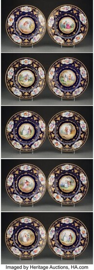 A Set of Ten Czech Sevres-Style Enamel Porcelain