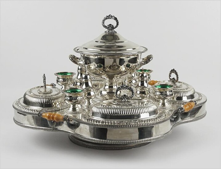 A Silver Plated Lazy Susan Fitted Warming Serving Set.