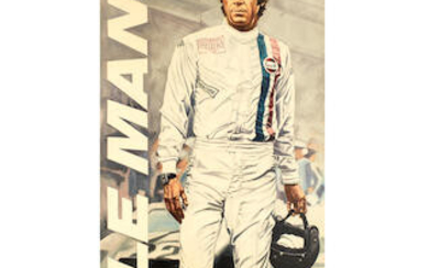 A 'Steve McQueen - Le Mans' painting on canvas, and a 'Martini Porsche Le Mans 1977' garage display sign
