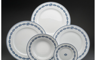 A Thirty-Two Piece Hermes Porcelain Chaine D'Ancre Blue Pattern Dinner Service for Eight (1997-2017)