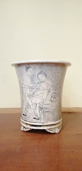 A VASE IN PAINTED CERAMIC WITH EROTIC SCENES BY...