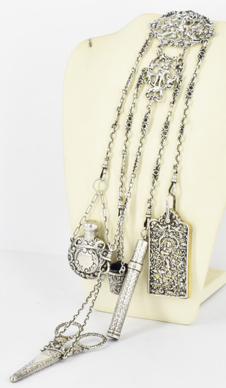 A VICTORIAN STERLING SILVER CHATELAINE