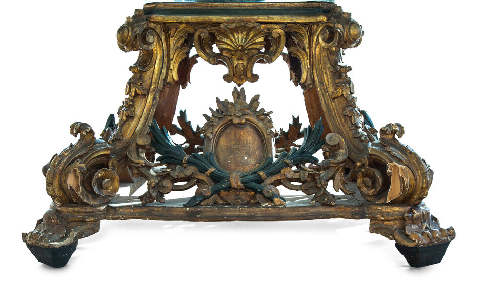 A Venetian Painted and Parcel Gilt Carved Wood Table Base