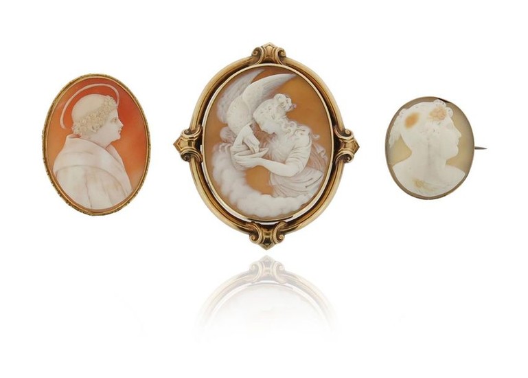 A Victorian shell cameo brooch, depicting Hebe and...