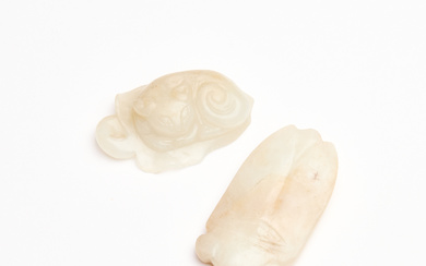 A White and Russet Jade Cicada, Ming Dynasty, Together with a 'Cat' Pendant, 19th Century