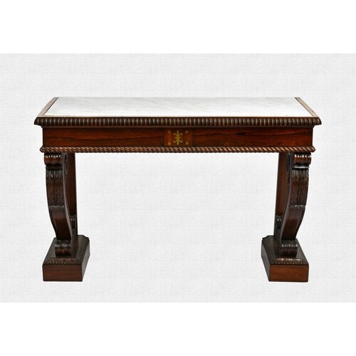 A William IV rosewood and marble console table, the inset wh...