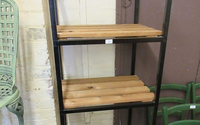 A black metal industrial shelving unit with pine shelvingCondition Report...
