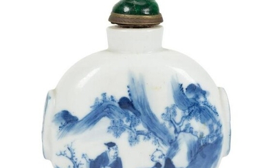 A blue and white porcelain snuff bottle. China. Qing