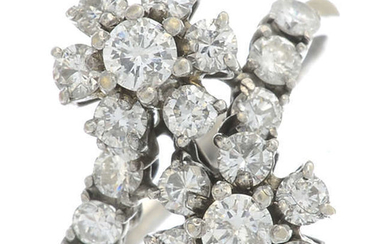 A brilliant-cut diamond double cluster ring.